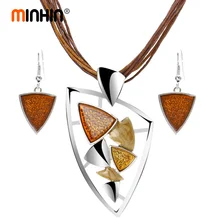 MINHIN роскошные серебряные Ювелирные наборы женские кожаные
