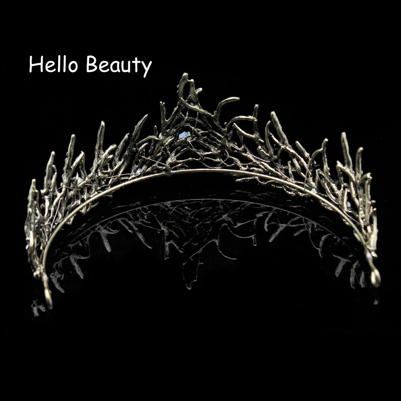 White Black Pearl Beads Baroque Vintage Prom Gold Tiara Wedding Leaf Branch Pageant Crystal Crown B