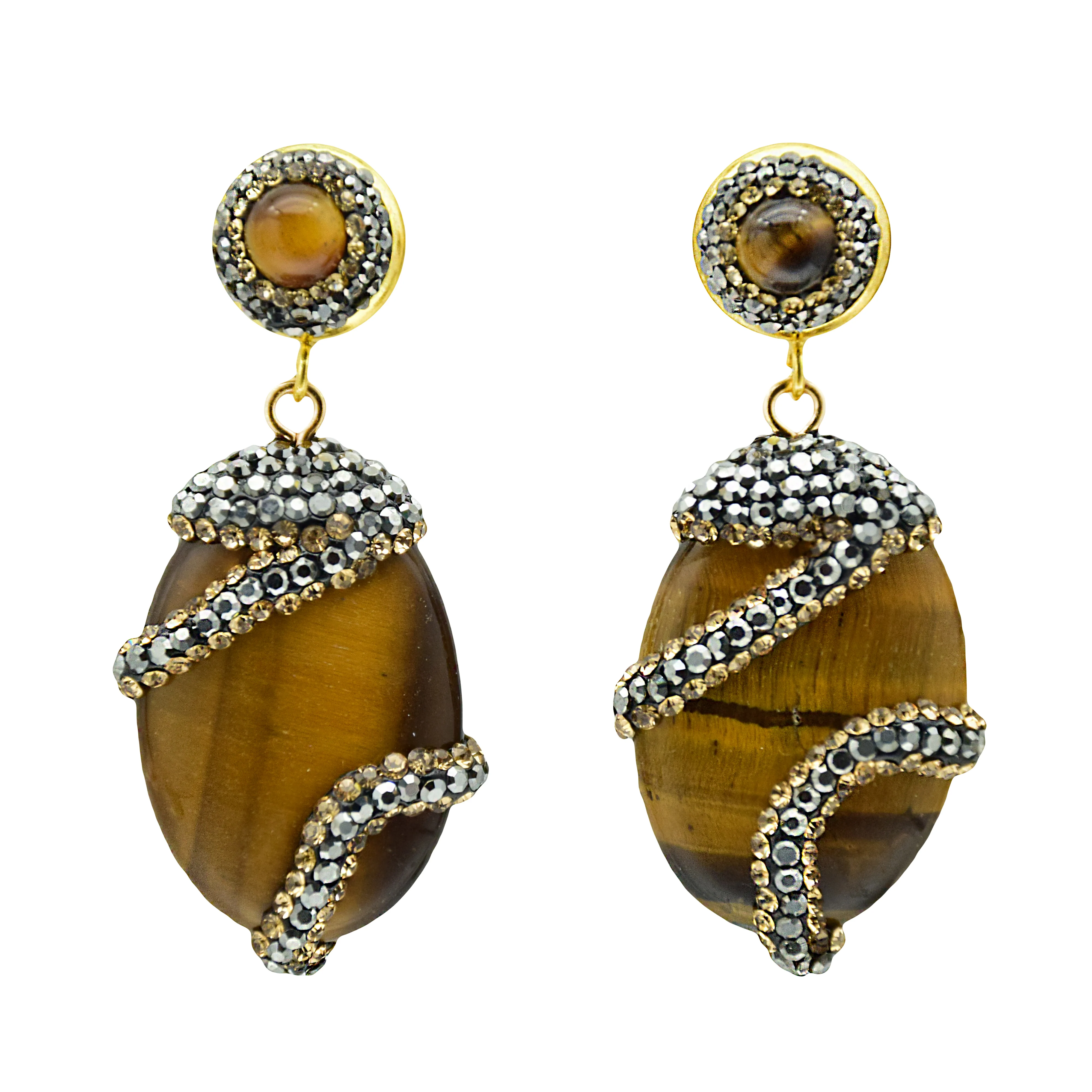 

High Quality Natural Tiger Eye Stone Earrings For Women Handmade Jewelry 2019 Trendy Dangle Earrings Suitable Party Wedding