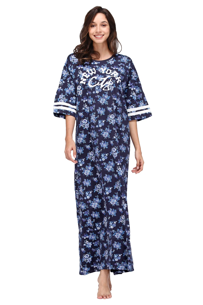 Yusano женская ночная рубашка размера плюс, хлопковое платье для сна, длинная ночная рубашка 2XL 3XL 4 XL 5XL, ночная рубашка розового и синего цветов