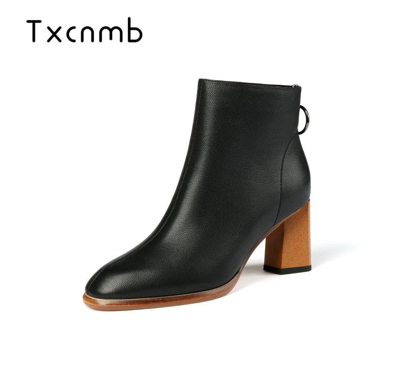 

TXCNMB 2019 high heel ankle boots women Winter snow shoes woman Warm Flock Boots Fashion Square Basic Chelsea Boots Shoes Woman