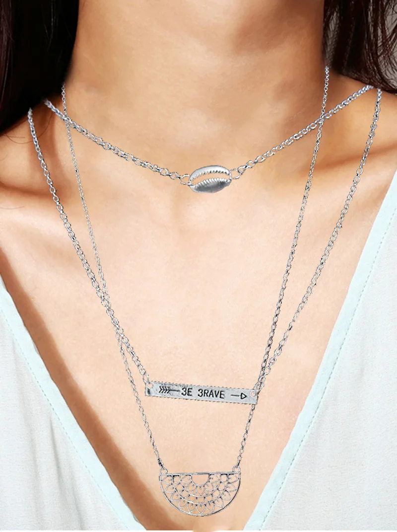 Vintage Charms Jewelry Three Layers Wax Rope Clavicle Chain Multilayer Compass Stars Feathers Leaves Pendant Necklaces For Women