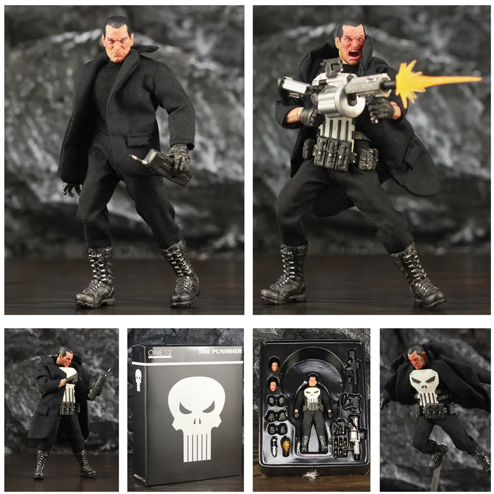 

One:12 Marvel Punisher Frank Castle 6" Action Figure KO's Mezco 1/12 1:12 Comic Movie Toys Doll With Windbreaker Coat Black Suit