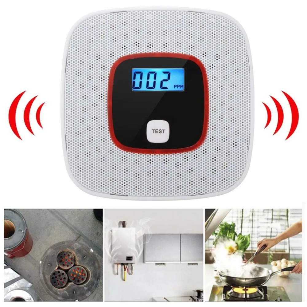 

LCD CO Home Safety CO Carbon Monoxide Smoke Poisoning Gas Sensor High Sensitivity Warning Alarm Detector Black White
