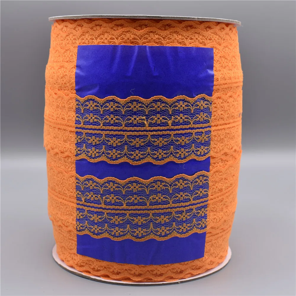 300 ярдов/рулон белые кружевные ленты с отделкой 45 мм/широкое вышитое кружево Шитье африканская DIY кружевная ткань аппликация материал - Цвет: Orange