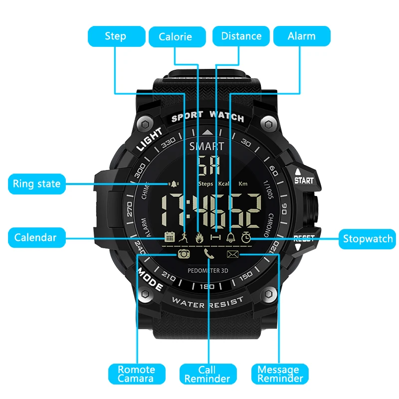 Waterproof Smart Watch EX16 Bluetooth Clock Notification Remote Control Pedometer Sport Watch Outdoor Swimming Men Smartwatch