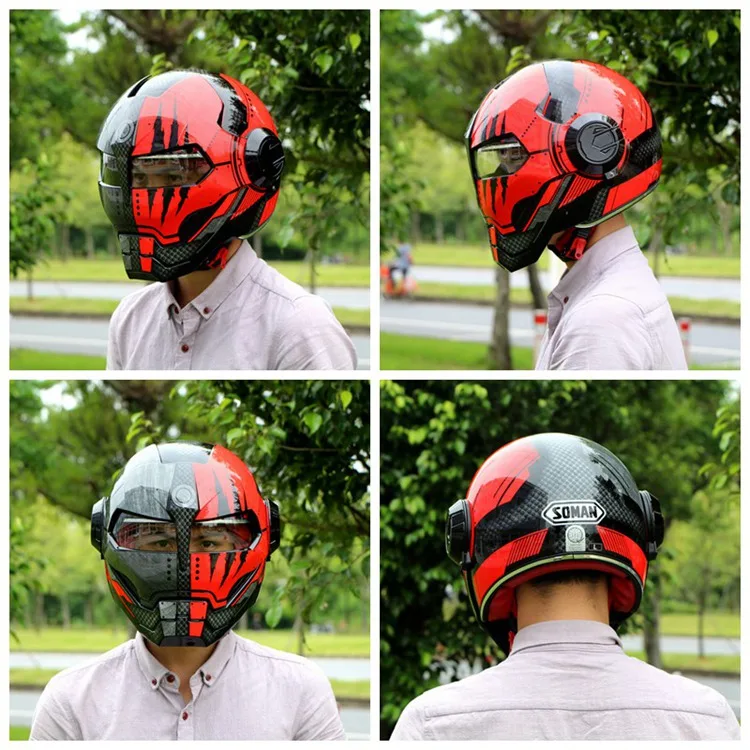 SOMAN Iron Man Motorcycle Helmet Flip up Motorbike Robot Style Helmet Motocross Casco Moto Cross Helm DOT Approval 515