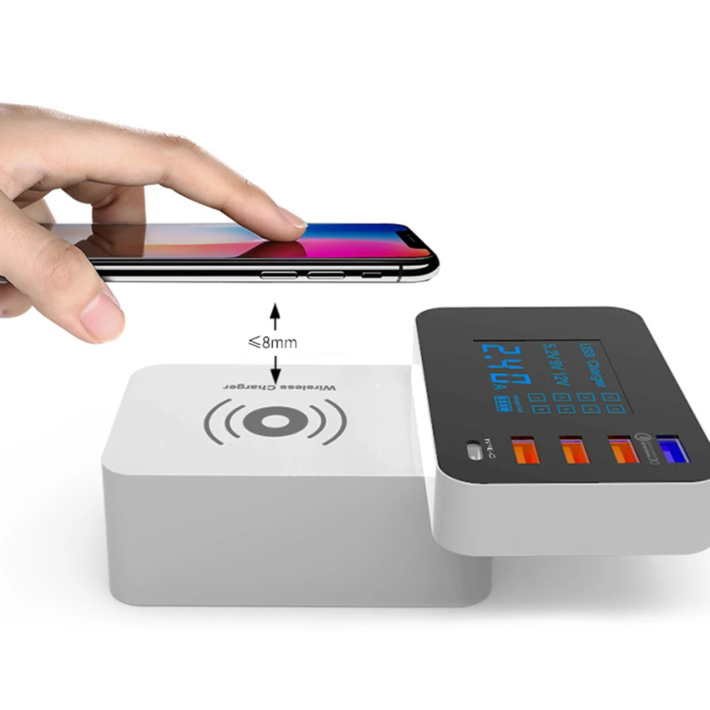 

LED Display Wireless Charger Quick Charge 3.0 Smart USB Type-C Charger Fast Charging Power Adapter Desktop