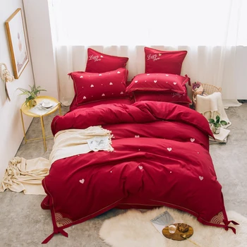 

100% Egyptian Cotton heart pattern Bedding Set Queen King size Bedding Sets Bed Sheet/linen Set Duvet Cover bedclothes