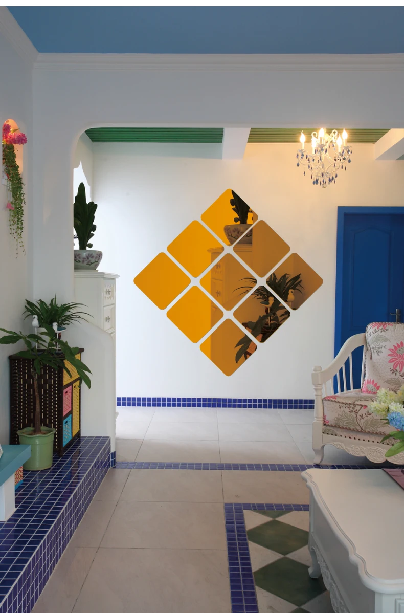 9pcs/lot Square DIY acrylic combination mirror crystal solid wall