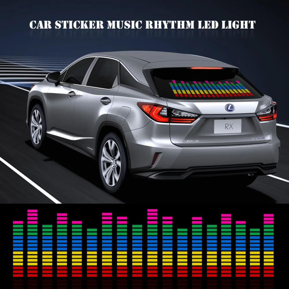 

90*25cm Car Sticker Music Rhythm LED Light Car Rhythm Flash Lamp Sound Activated Equalizer Red with Yellow Blue Green Rosy Color