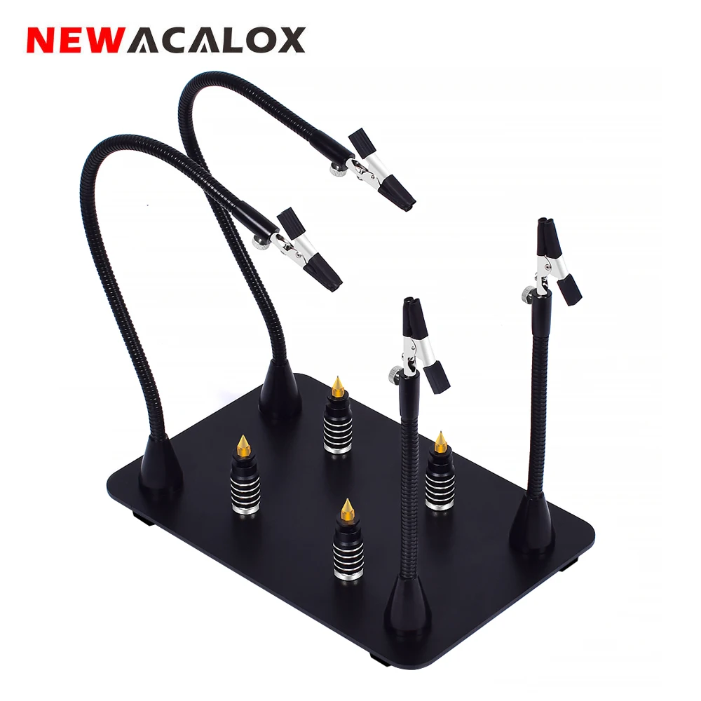 Online NEWACALOX placa magnética PCB Clip fijo brazo Flexible soldadura de tercera mano lupa de vidrio soldador de hierro herramientas de reparación