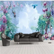 Custom wallpaper Nordic hand-painted small fresh tropical plants flowers and birds background decorative waterproof material Custom wallpaper Nordic hand-painted small fresh tropical plants flowers and birds background decorative waterproof material