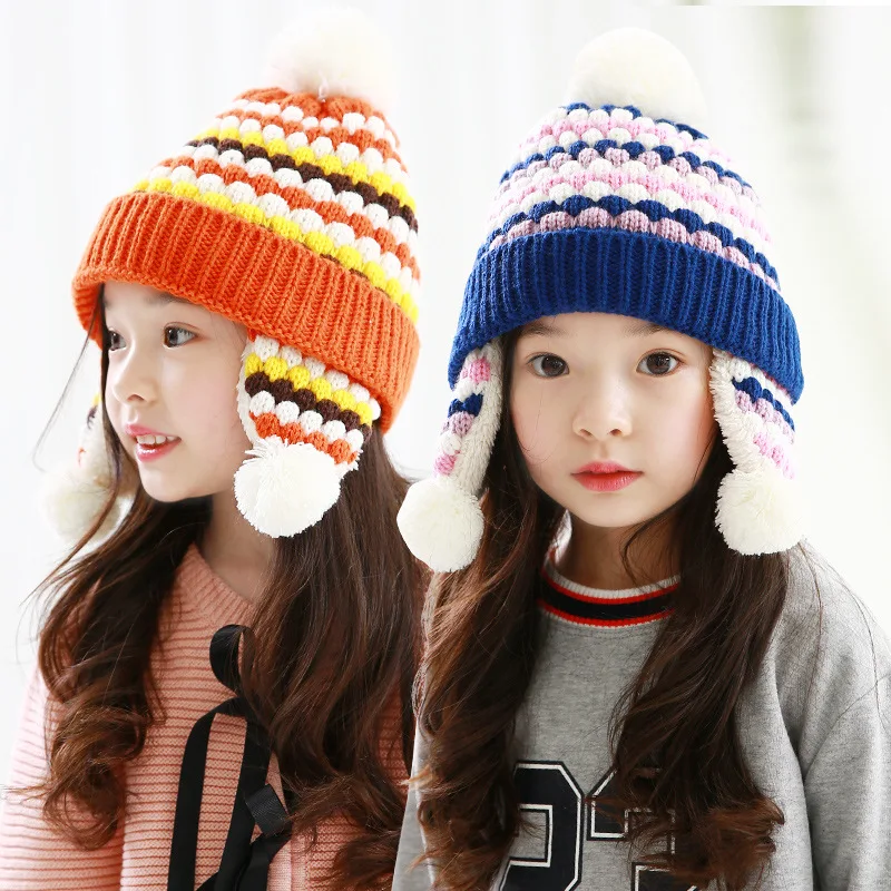Baby Kid Girl Infant Winter Knitted Cap Warm Earmuffs Autumn Winter Woolen Beanie Hat for Baby 2