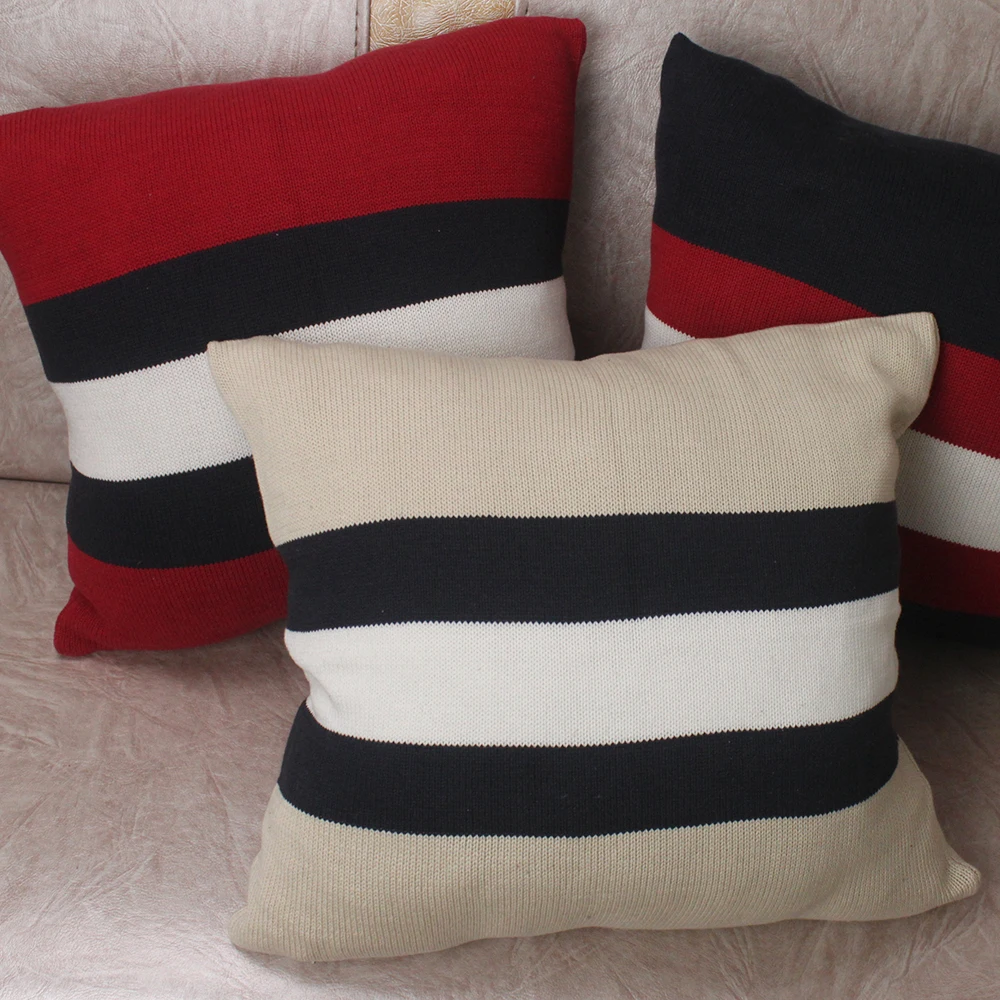 Koop CURCYA Gebreide Katoenen Grote Streep Kussenhoezen voor Sofa Thuis Office Decoratieve Kussen Case Cover Engeland Stijl Kerstcadeau