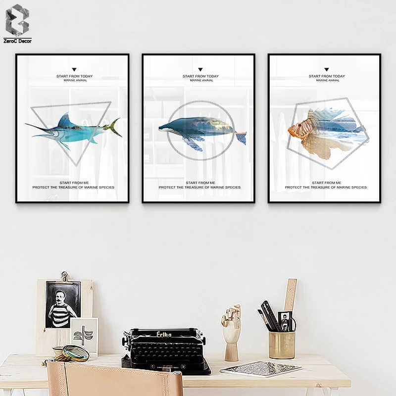 

Modern Fish Whale Canvas Painting Landscape Wall Art Posters and Print Nodic Decorative Wall Pictures For Living Room