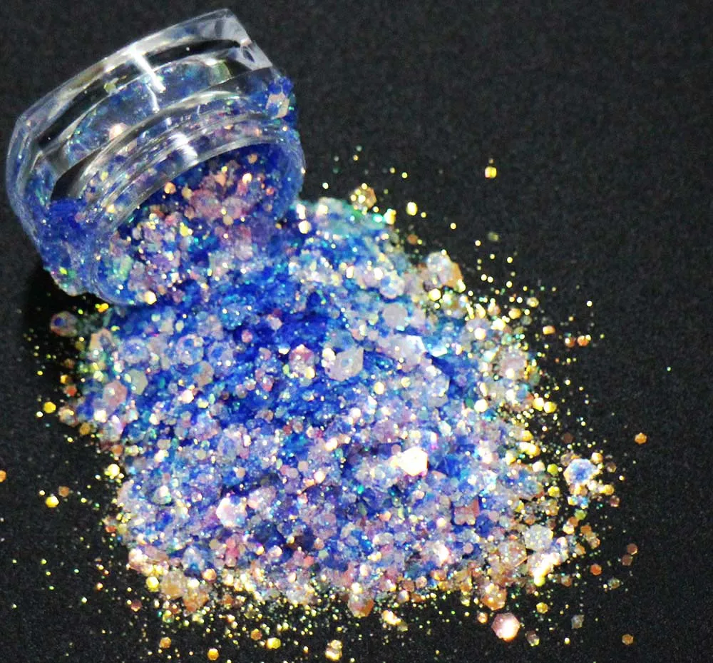 

1g/pot, Mix Hexagons Shapes Sequins, Iridescent Rainbow Shining Colors Slice 3D Nail Art Glitters Paillettes