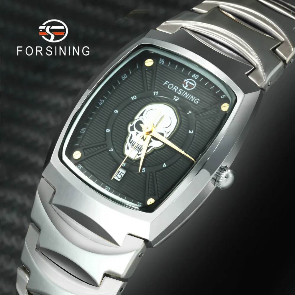 

FORSINING Top Brand Luxury Quartz Watch Men Stainless Steel Strap Punk Skull Watches Chic Design Date Display Couple Wristwatches