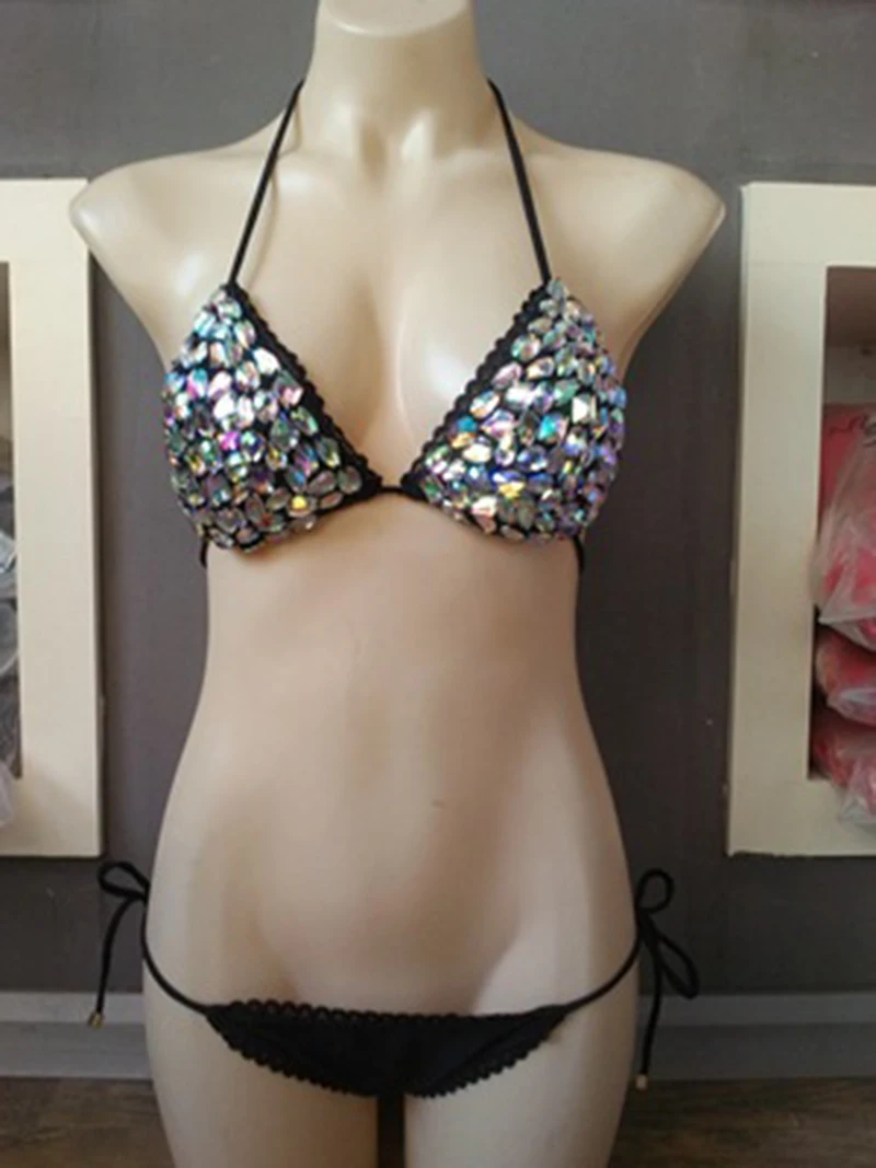 2018 Silver Rhinestone Diamond Luxury Low Waist Swimsuit Women Push Up Bikini Set Sexy Crystal