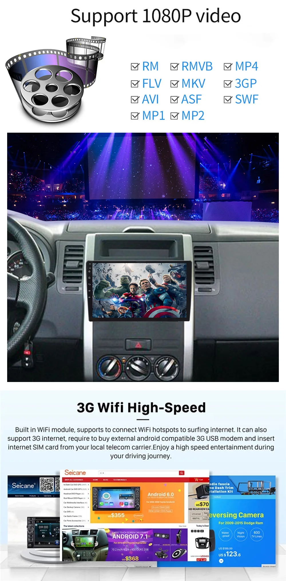 Top 10.1" Car Stereo 1Din Multimedia Player for Android 8.1 with Up Down 360 Degree Rotatable Screen GPS WiFi MP5 Player 4