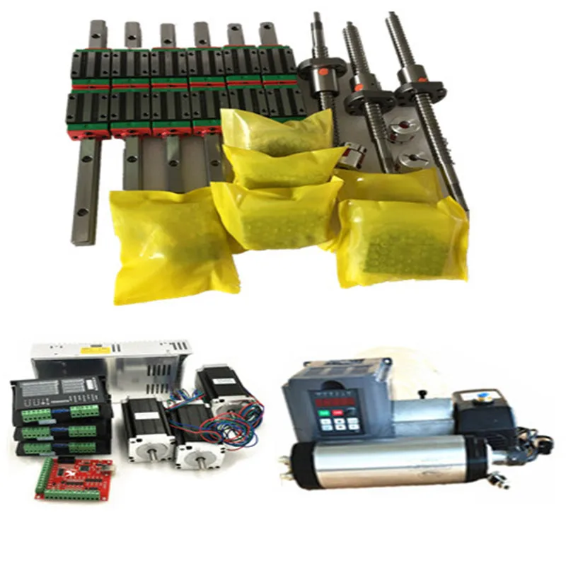 

6 sets HGR20/15 Linear guide rail sets + 3 x DFU1605-300/600mm Ballscrew sets +BKBF12+2.2KW spindle+Stepper motor+driver