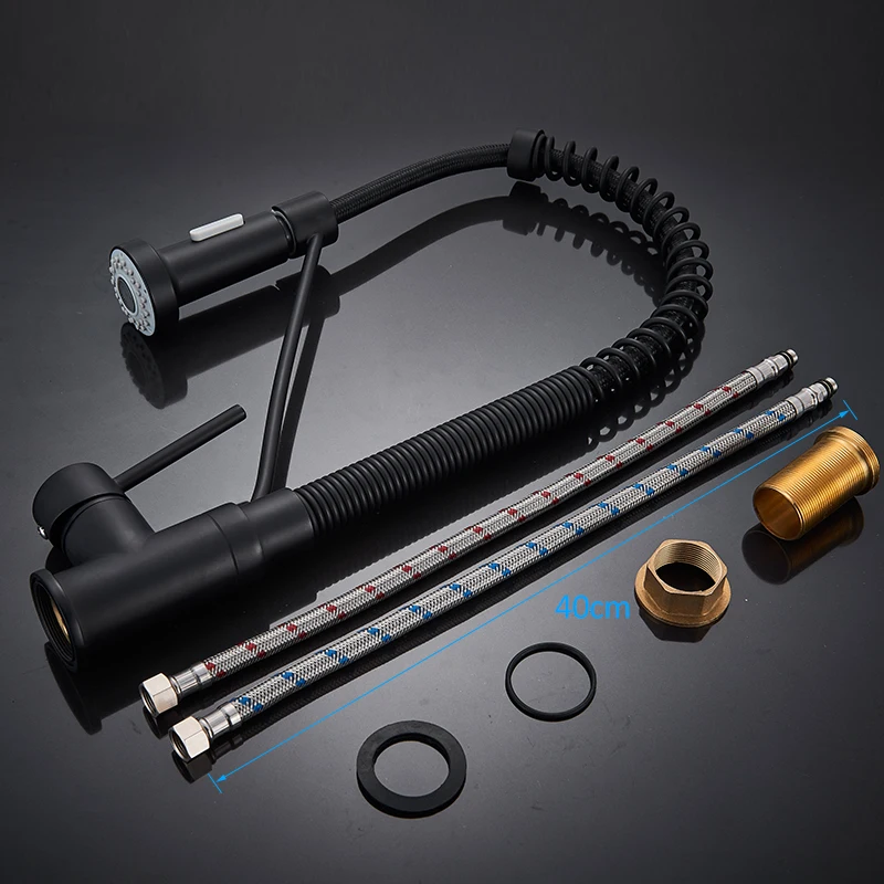 Quyanre-Matte-Black-Pull-Down-Kitchen-Spring-Faucet-Single-Level-Mixer-Tap-360-Rotation-2-way3 