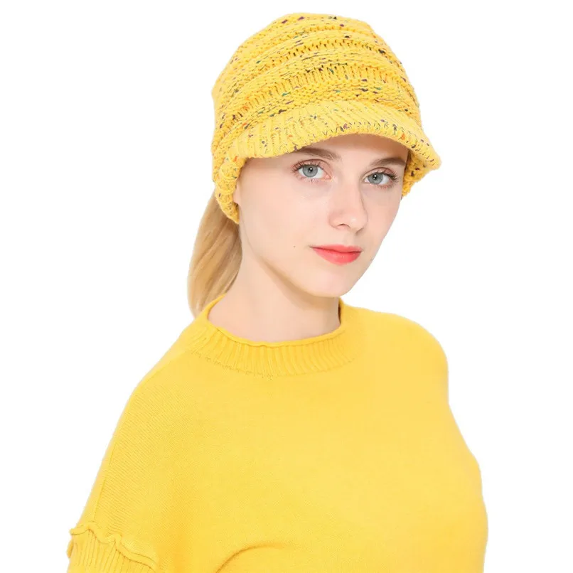 Caps Women Girl's Winter Warm Knit Thicken Hat Wool Snow Ski Caps with Visor New Design Hot Sale Gorras Mujer 30SP273