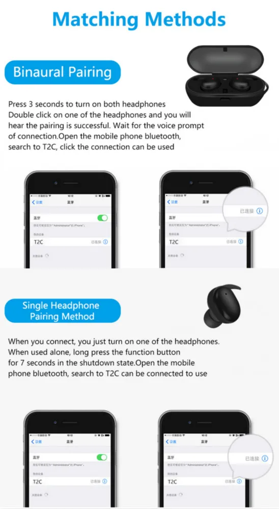 T2C TWS беспроводные Bluetooth наушники для Xiaomi huawei мобильный стерео наушники спортивные наушники с микрофоном портативная зарядная коробка
