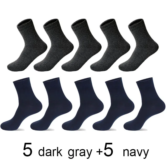 10 пар/лот, высококачественные мужские хлопковые носки, черные деловые мужские носки, новые дышащие осенне-зимние однотонные мужские носки - Цвет: 5 dark gray 5 navy