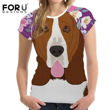 FORUDESIGNS/Забавный Бассет-хаунд, футболка с принтом собаки, женская футболка с цветочным узором, женская футболка с коротким рукавом, женская одежда