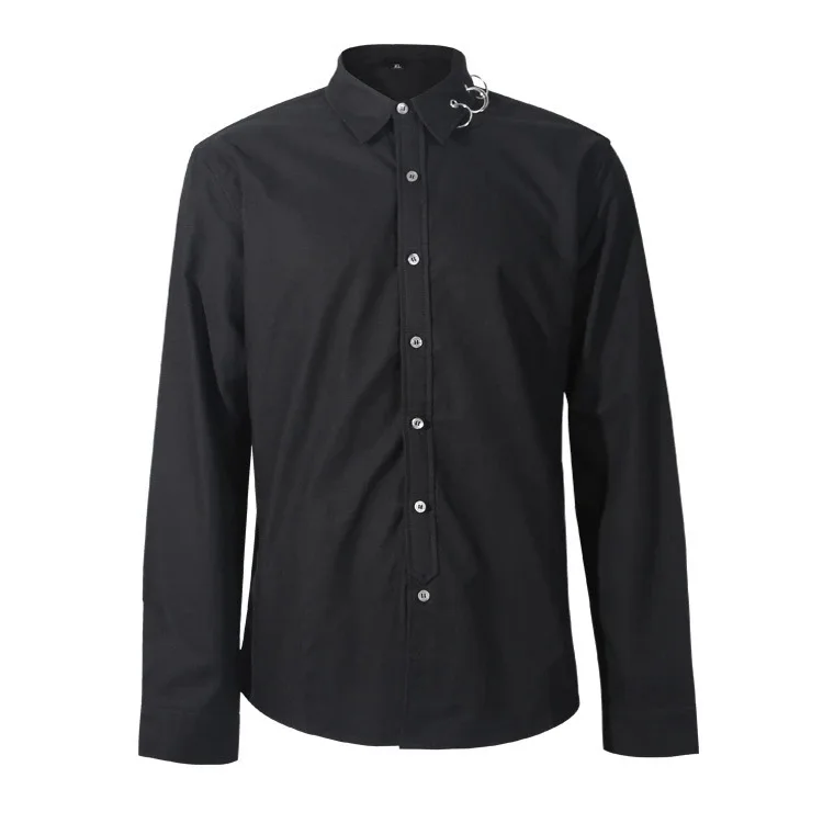 Personality Vintage Ring Buckle Oxford Spinning Men's Long Sleeve Shirt