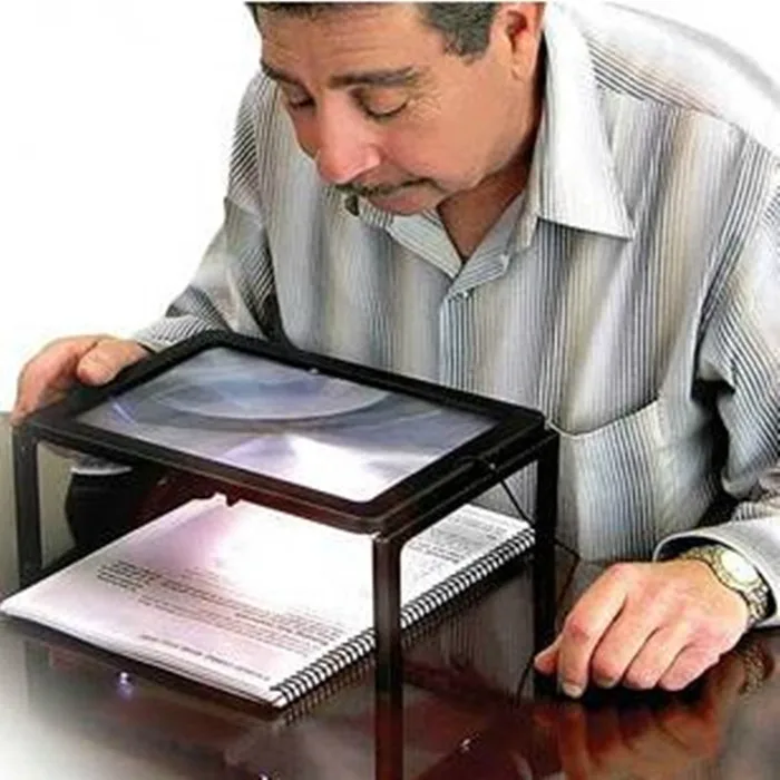 The Elderly A4 Size Desk Type Reading Loupe Magnifying Glass Illuminated Magnifier with 4 LED Lamps
