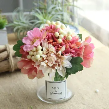 

Silk flower wedding bouquet berry dahlias Artificial flowers fall vivid fake leaf wedding flower bridal bouquets decoration