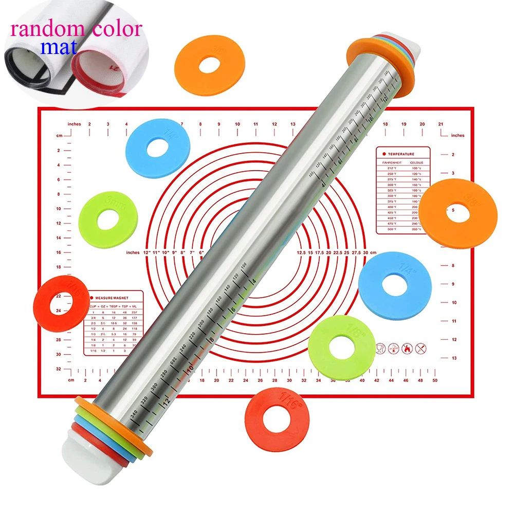 

Adjustable Stainless Steel Rolling Pin with 4 Removable Thickness Rings Cake Roller Dough Rolling Pin Bakeware kitchen Tools