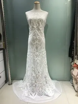 

French net lace fabric fashion latest African sequins lace fabric and embroidery mesh gauze white sequins lace fabric JL2583