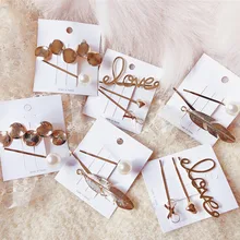 AOMU 1 набор, корейские простые металлические заколки для волос, геометрические круглые заколки для волос с листьями для женщин, любовь, имитация жемчуга, заколка для волос, аксессуары для волос