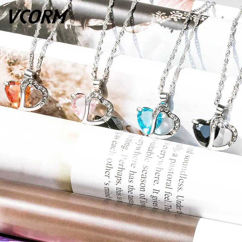 VCORM, пара, первоначальное ожерелье с кристаллами в виде сердца, женское, эффектное, милое и романтичное, ностальгическое, модное ожерелье,, богемное ювелирное изделие