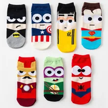 Взрослых Супер Герои лодка носок Bruce Lee Супермена хлопковые носки с рисунком Happy Sock Для мужчин Для женщин рождественские подарки Мстители Сокс