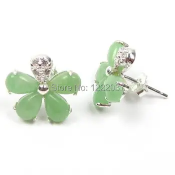 

Genuine Natural Green stone 925 sterling silver Flower Design Post Earrings
