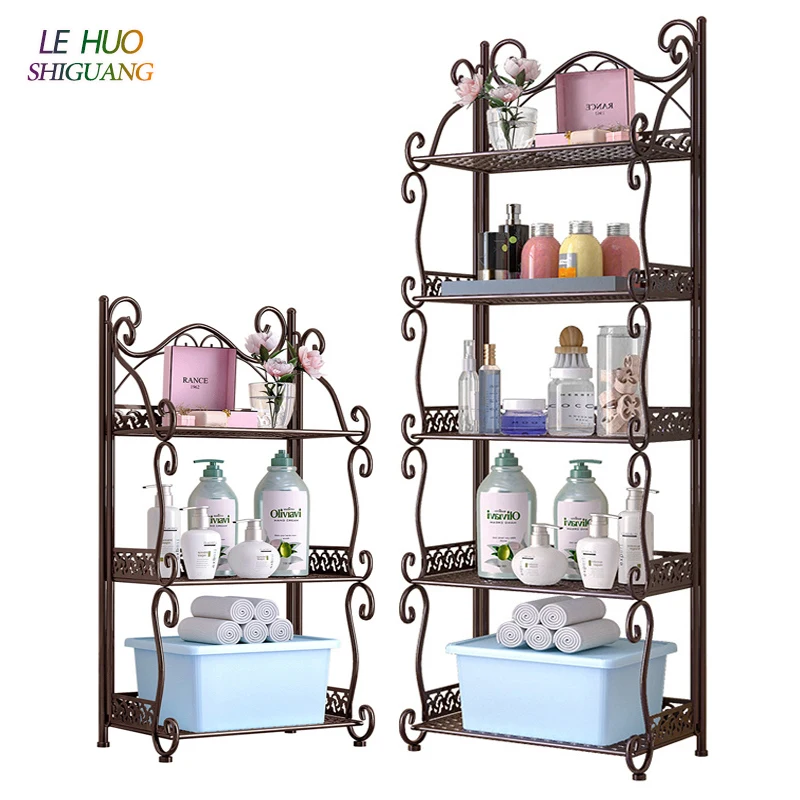 

Multi Layers Iron art bookshelf Storage Holder Kitchen Organizer Racks Rust-proof pipe Bathroom toiletries Shelf furniture