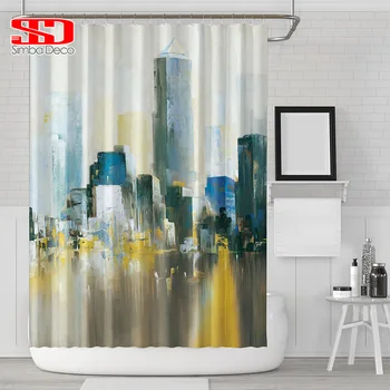 

Oil Painting New York City Shower Curtains for Bathroom Contemporary Scene Building Modern Waterproof Bath Shower Decor 72x72