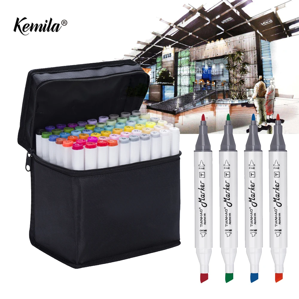 

kemila 30/40/60/80/168Colors Alcohol Based Pen Markers Dual Head Sketch Markers Brush Pen For Draw Manga Design Art Supplies