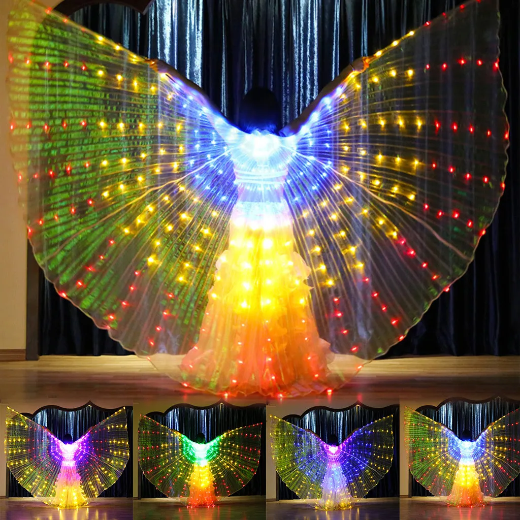 Женский светодиодный крылья для танца живота красочные крылья бабочки с телескопической палкой сценическая танцевальная одежда танцевальный костюм roupa feminina