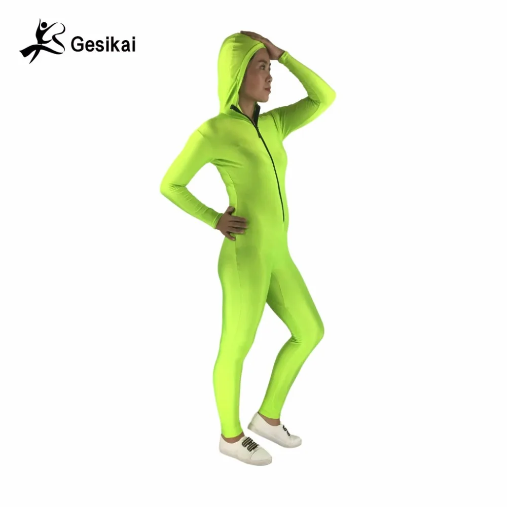 24 Hrs Shipped Out Womens Hooded Unitard Spandex Zentai Running