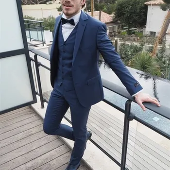 

2017 Latest Coat Pant Designs Navy Blue Jacket Prom Men Suit Slim Fit Terno Masculino Tuxedo 3 Piece Blazers Custom Groom Suits
