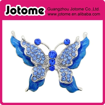 

Blue enamel and rhinestone Butterfly brooch Pin 2 x 1.5 inches