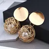 Korean Trendy Earrings Unique Hollow Ball 585 Gold Long Dangle Earring Women Ladies Accessories Fashion Wedding Party Jewelry ► Photo 3/6