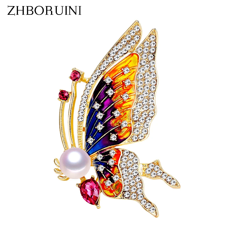 

SHDIYAYUN 2019 Pearl Brooch Natural Freshwater Pearl Enamel Butterfly Brooch Simple Pins for Women Jewelry Women's Accessories