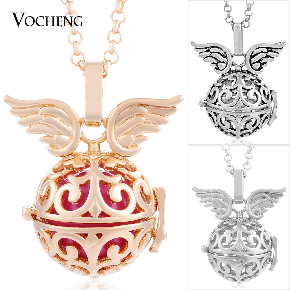 

10pcs/lot Vocheng Angel Locket Necklace Aromatherapy Locket 3 Colors Copper Metal Pendant with Stainless Steel Chain VA-013*10