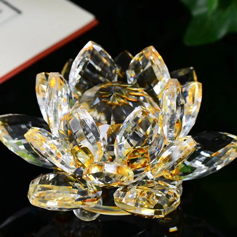 

80 mm Feng shui Quartz Crystal Lotus Flower Crafts Glass Paperweight Ornaments Figurines Home Wedding Party Decor Gifts Souvenir